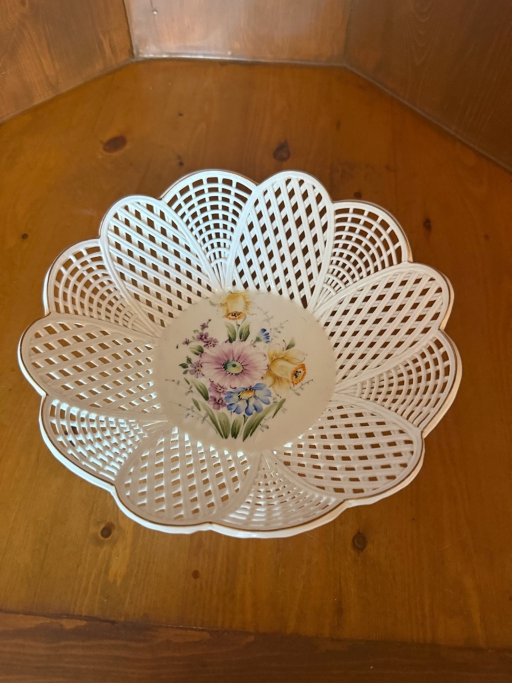 Fine Bone China Lace Bowl, Hand Painted Flowers By Ramex Of Romania